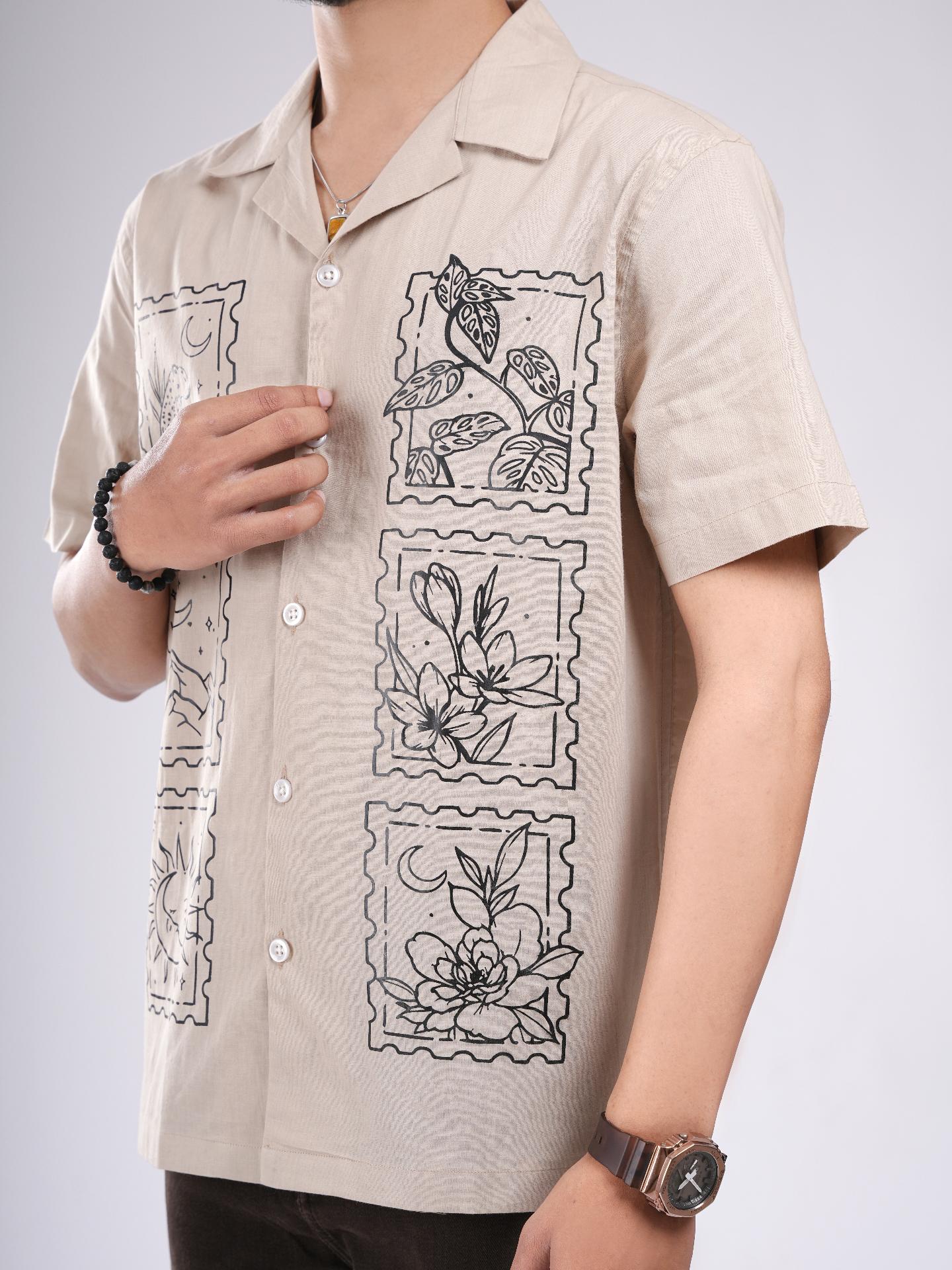 Beige Cuban Art Print Shirt