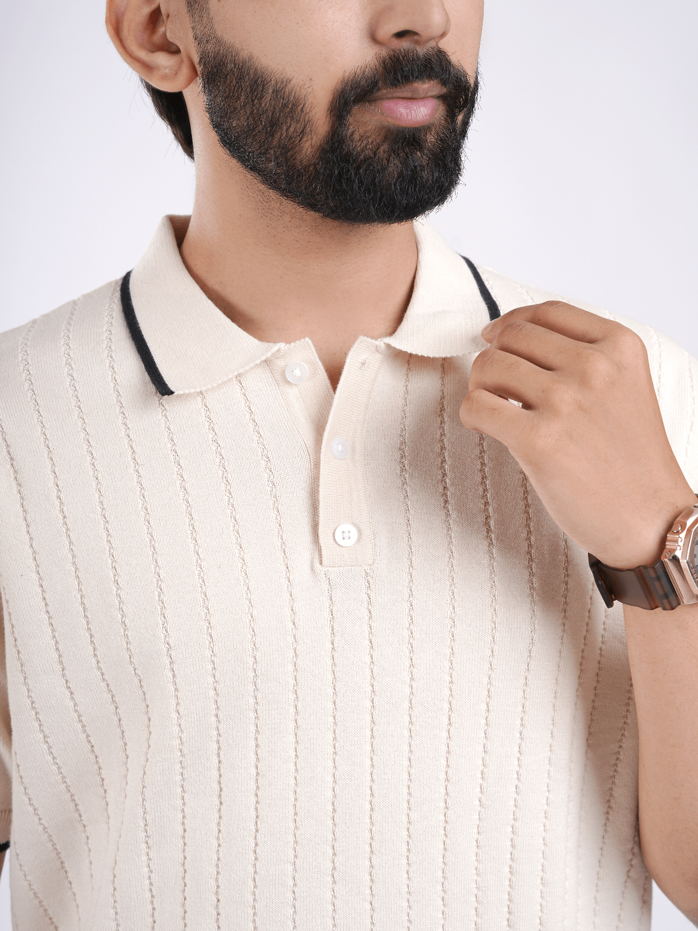 Beige Knitted Polo T-Shirt