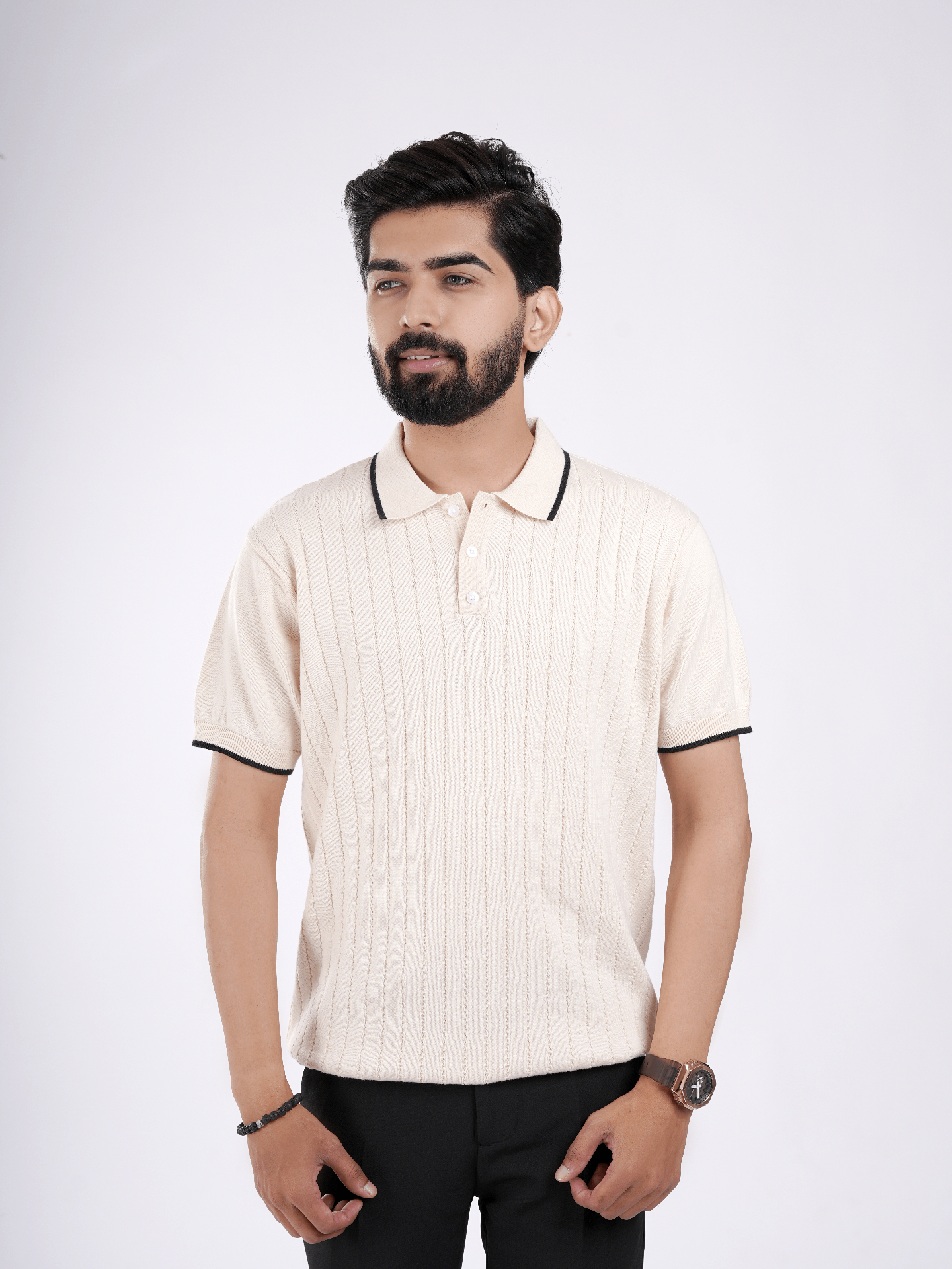 Beige Knitted Polo T-Shirt