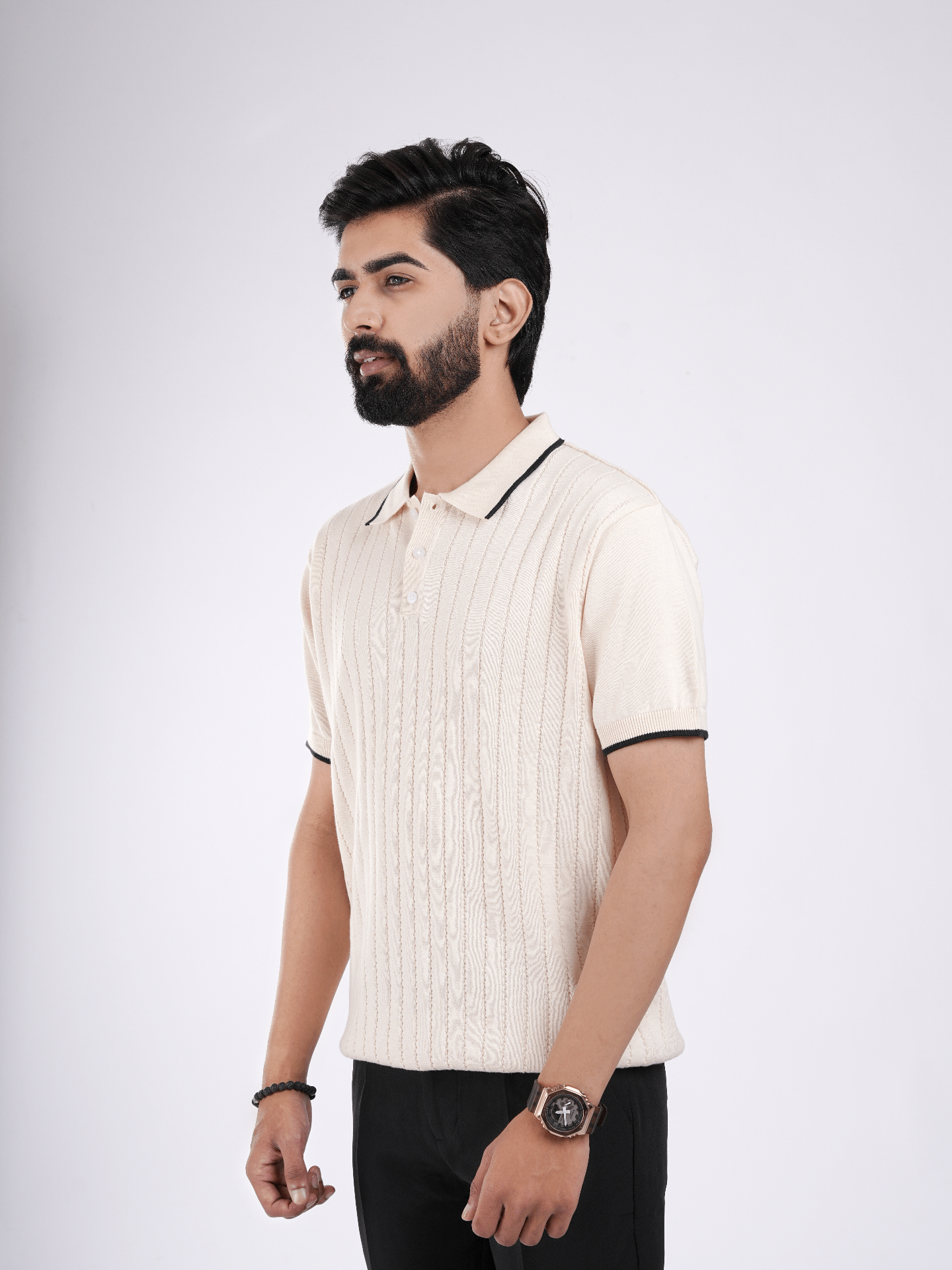 Beige Knitted Polo T-Shirt