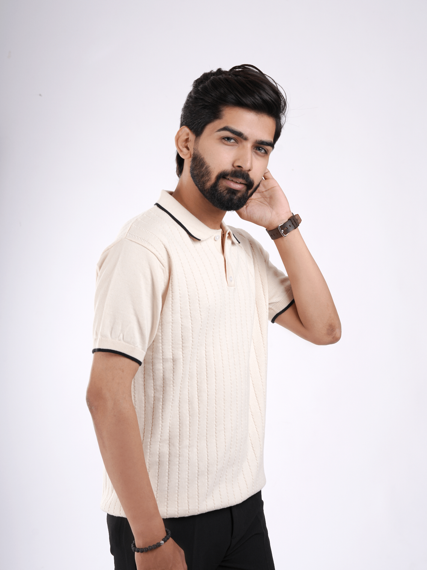 Beige Knitted Polo T-Shirt