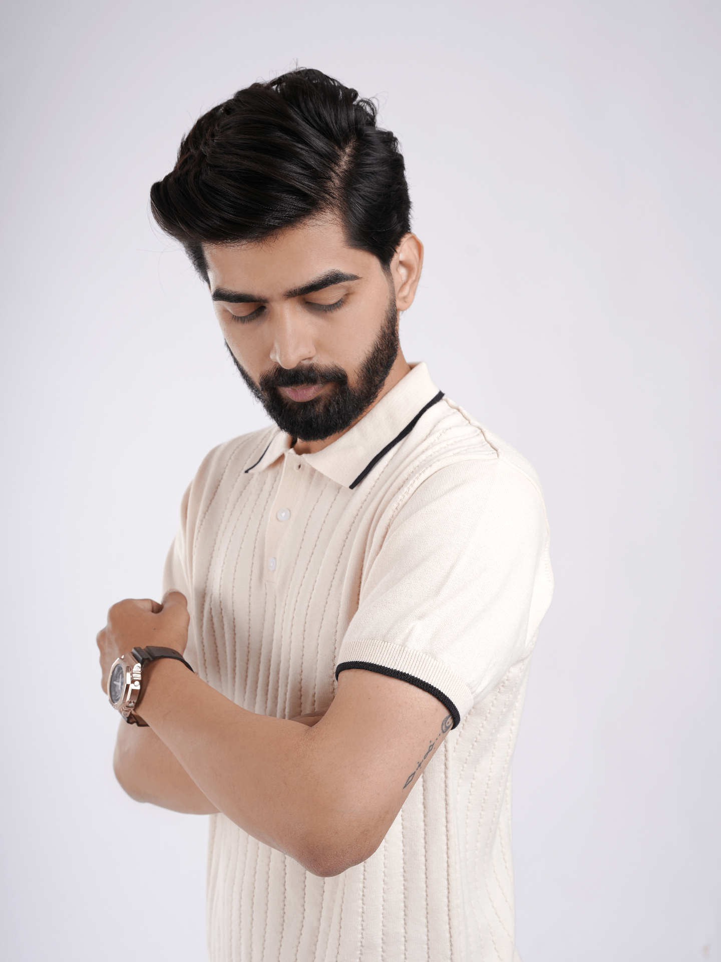 Beige Knitted Polo T-Shirt