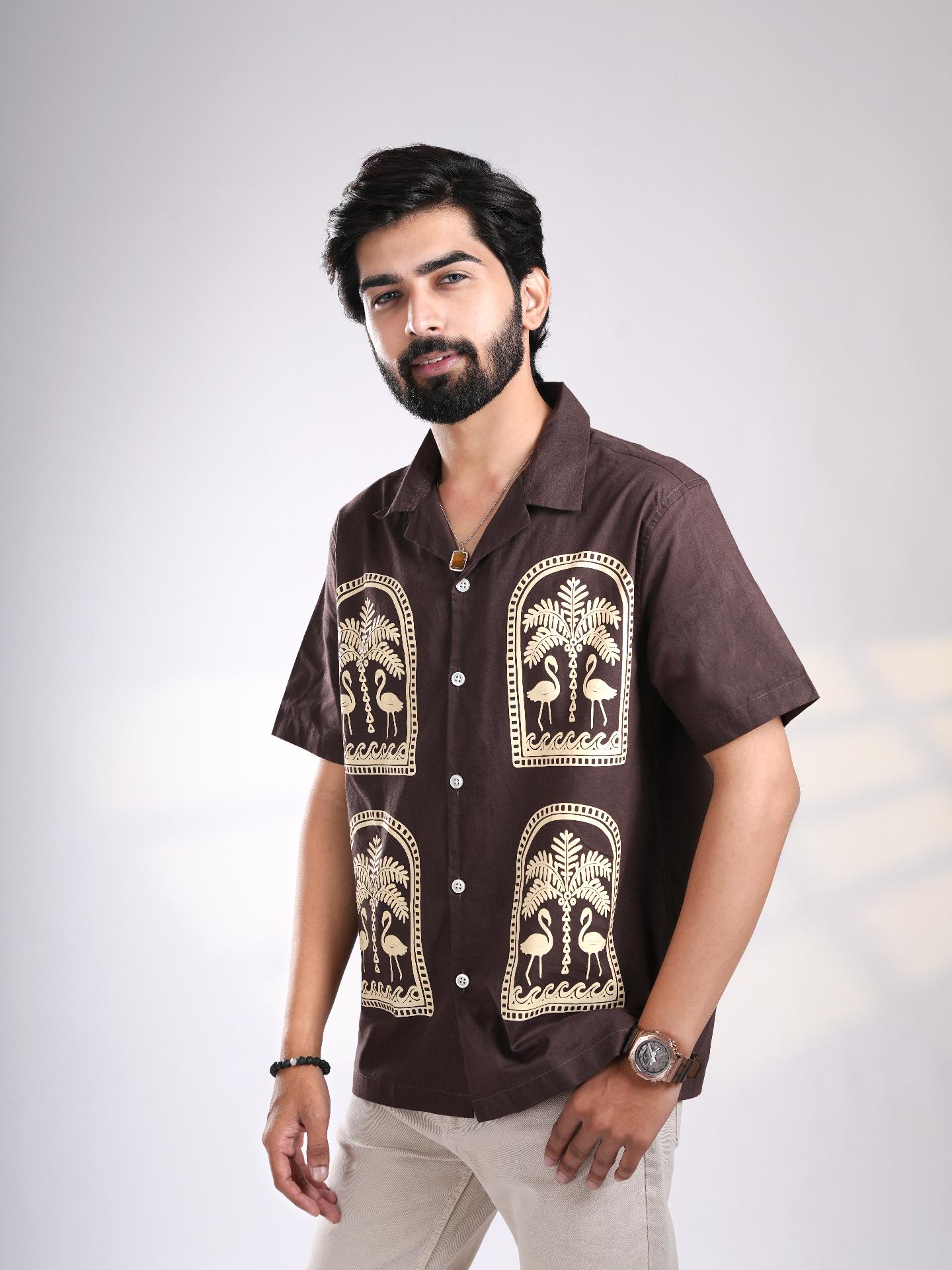 Brown Cuban Heritage Print Shirt