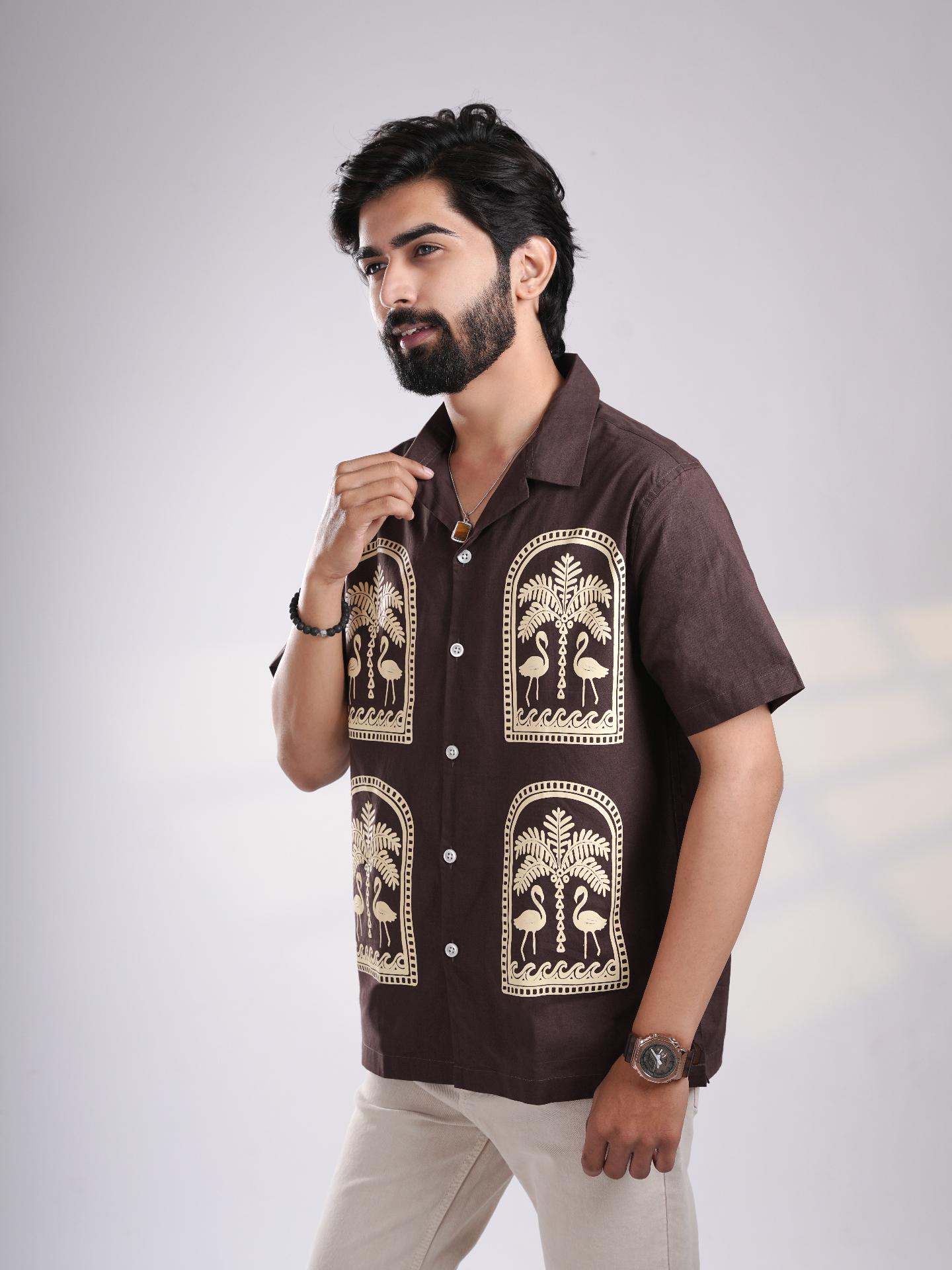 Brown Cuban Heritage Print Shirt