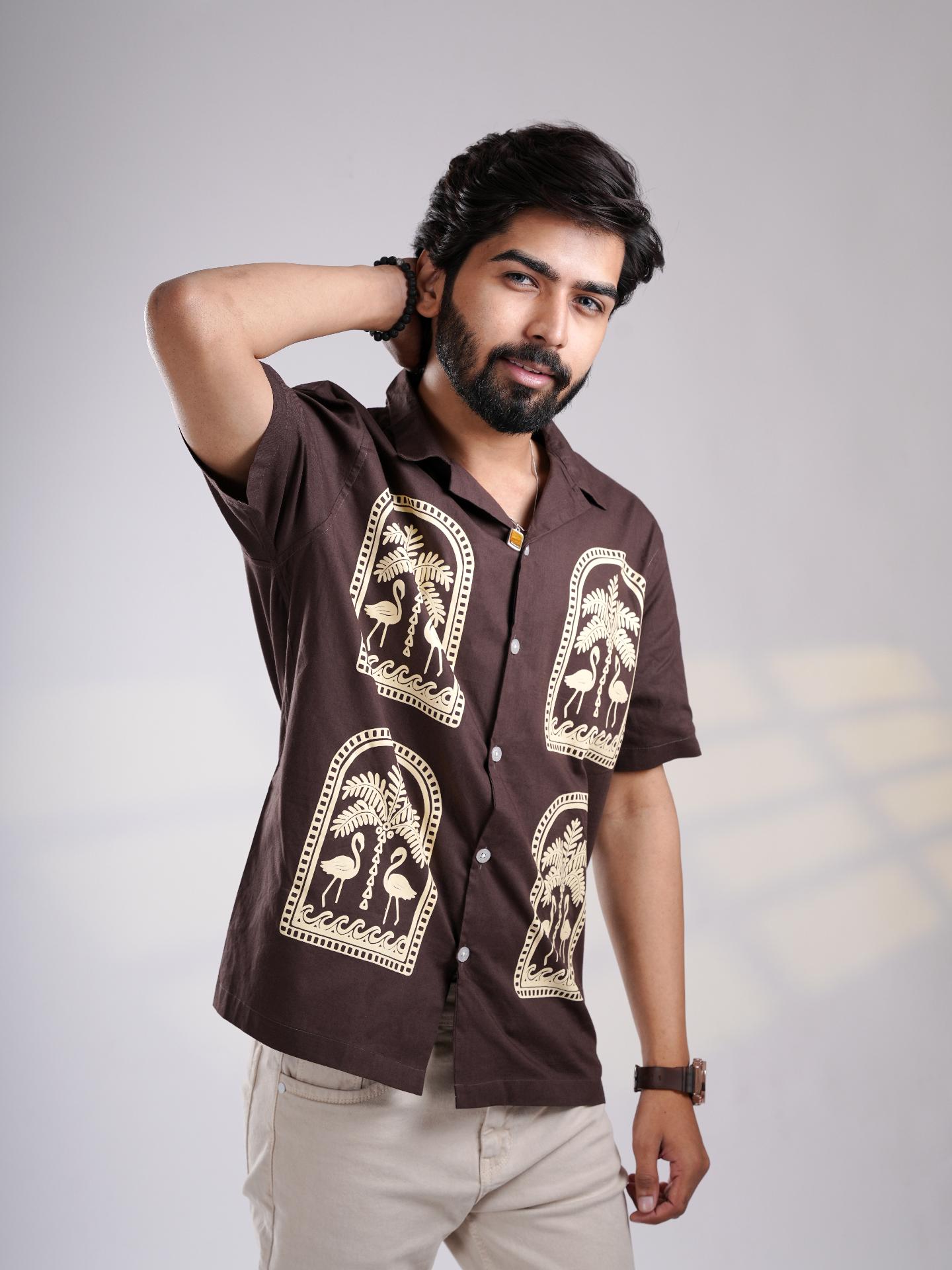 Brown Cuban Heritage Print Shirt