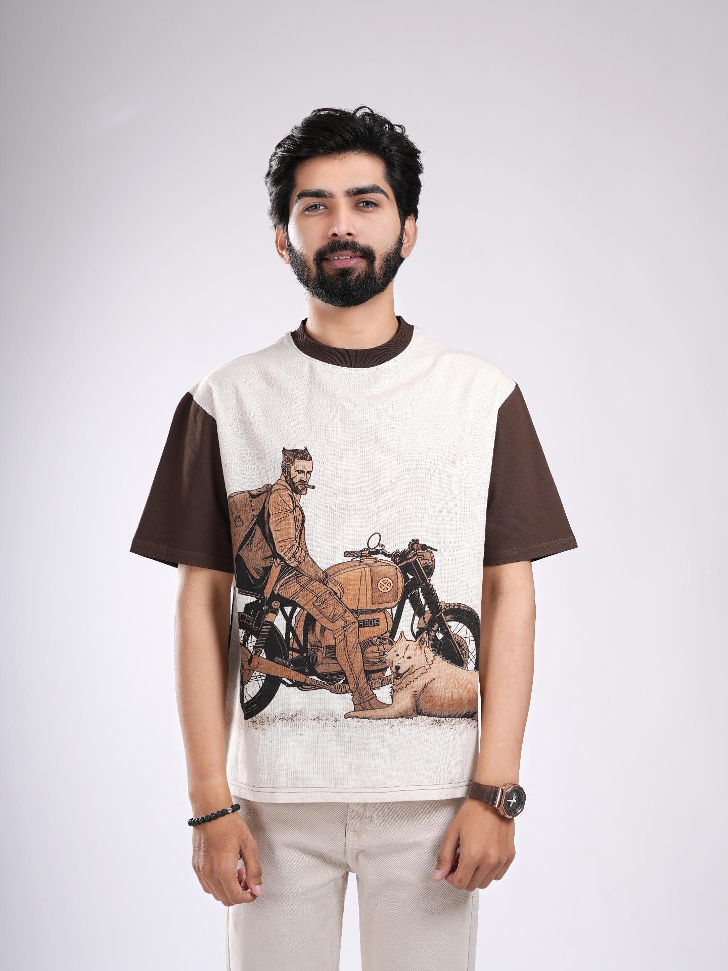 Brown & Cream Organic Cotton Graphic T-Shirt