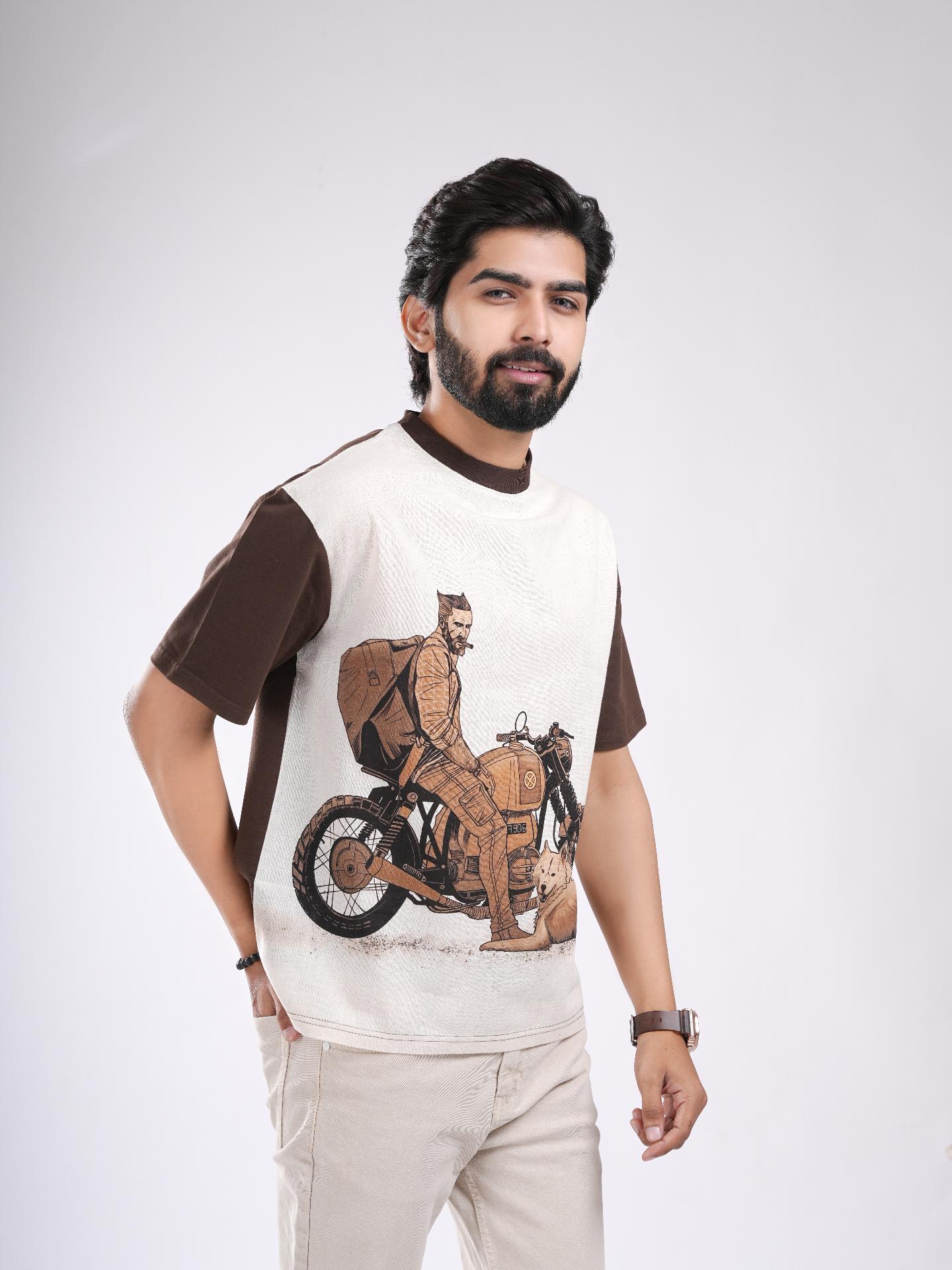 Brown & Cream Organic Cotton Graphic T-Shirt