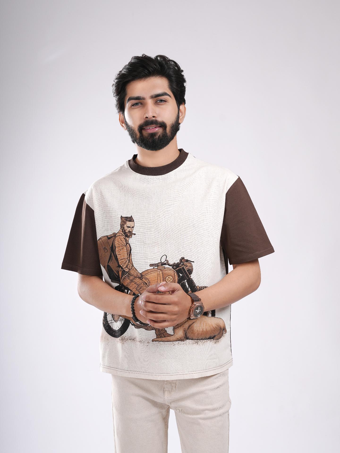 Brown & Cream Organic Cotton Graphic T-Shirt