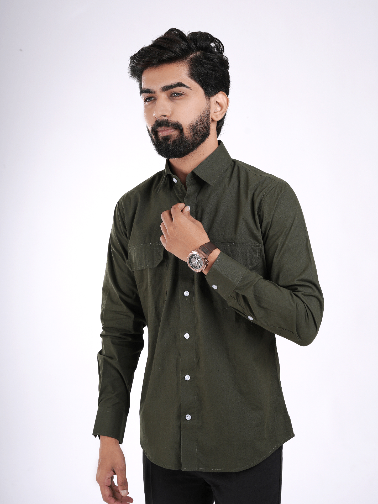 Olive Green Utility Cotton Shirt