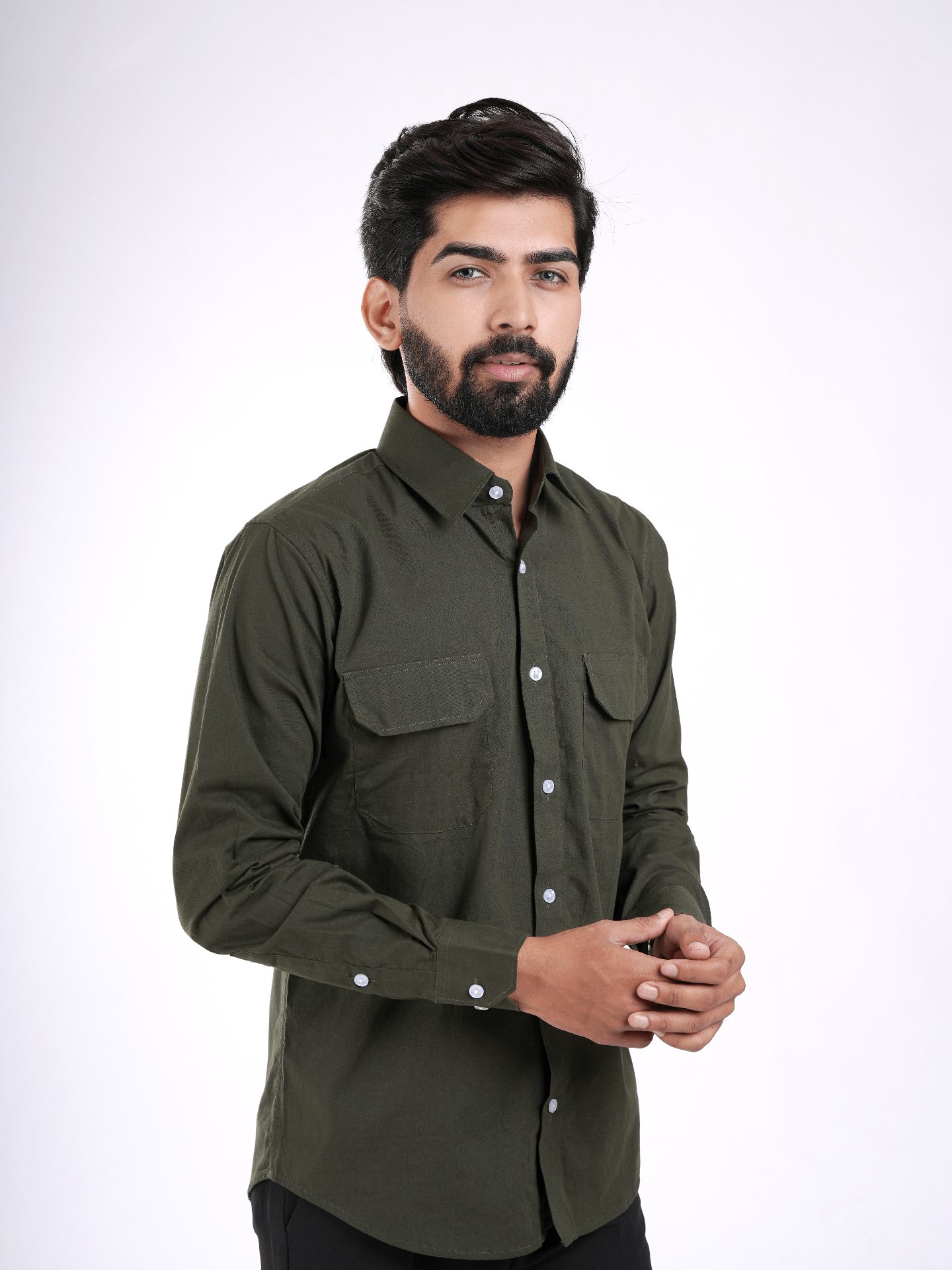 Olive Green Utility Cotton Shirt