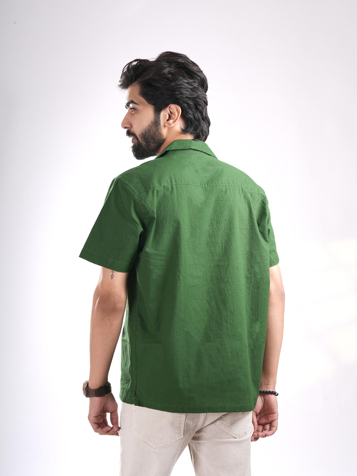 Green Cuban Floral Embroidered Shirt