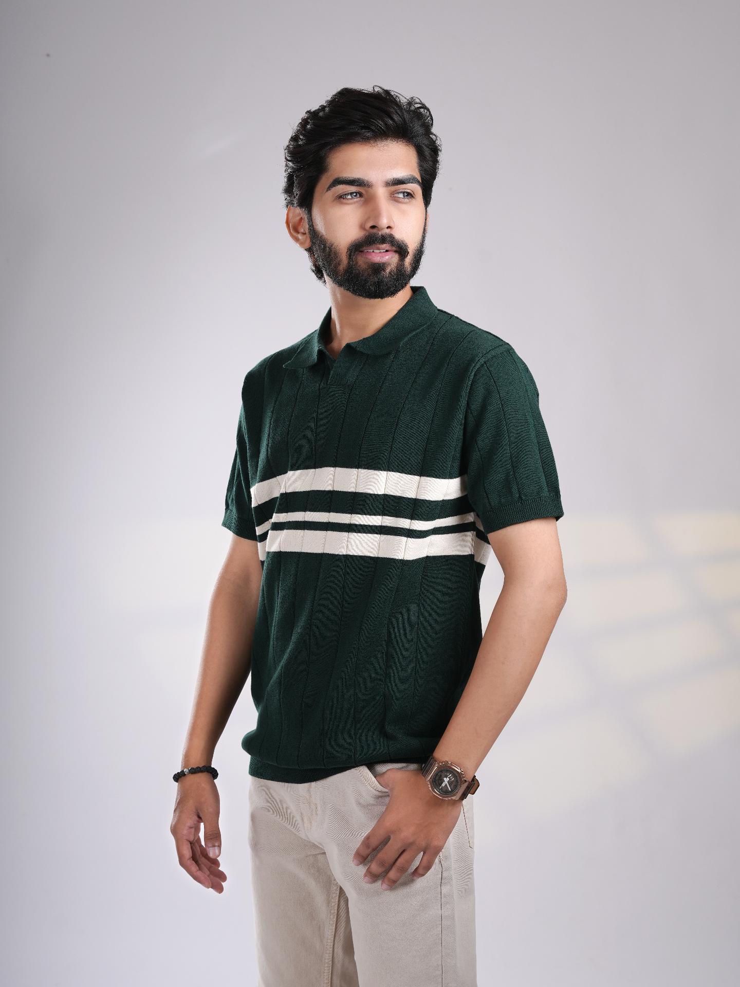 Green Knitted Polo T-Shirt