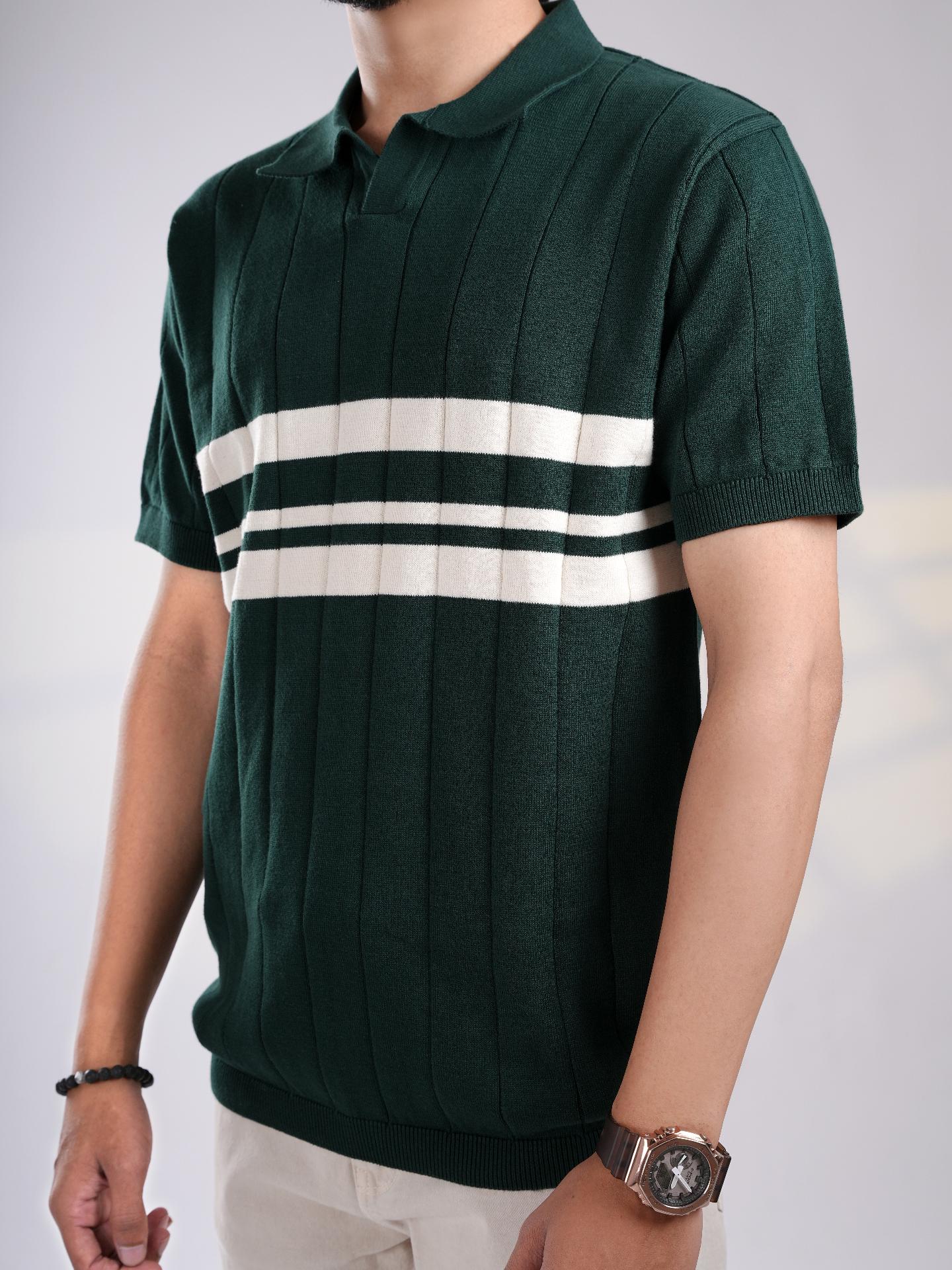 Green Knitted Polo T-Shirt