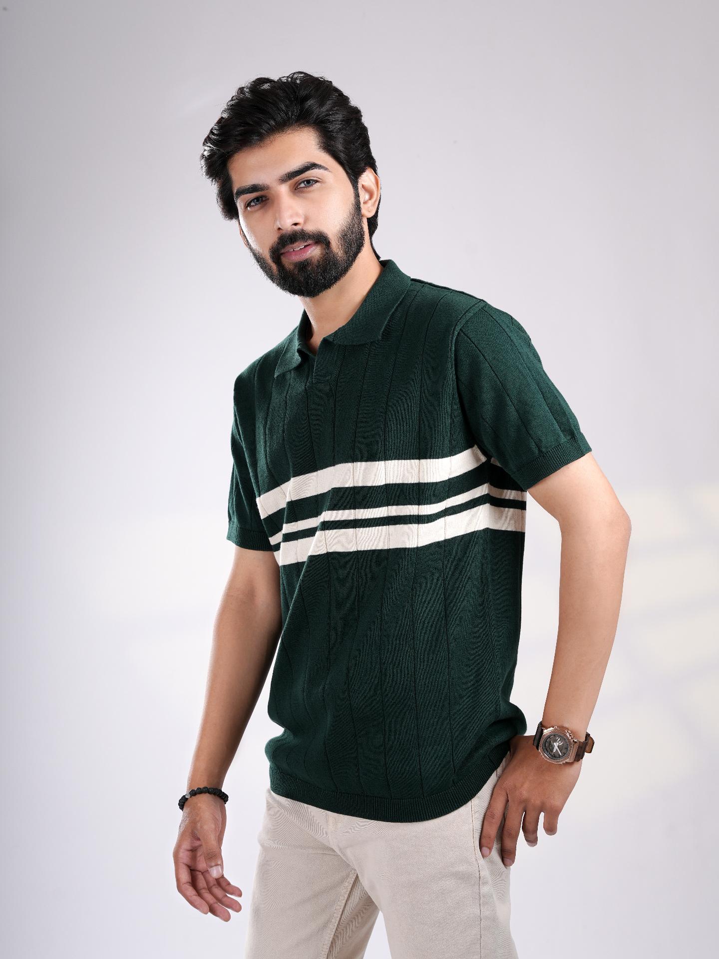 Green Knitted Polo T-Shirt