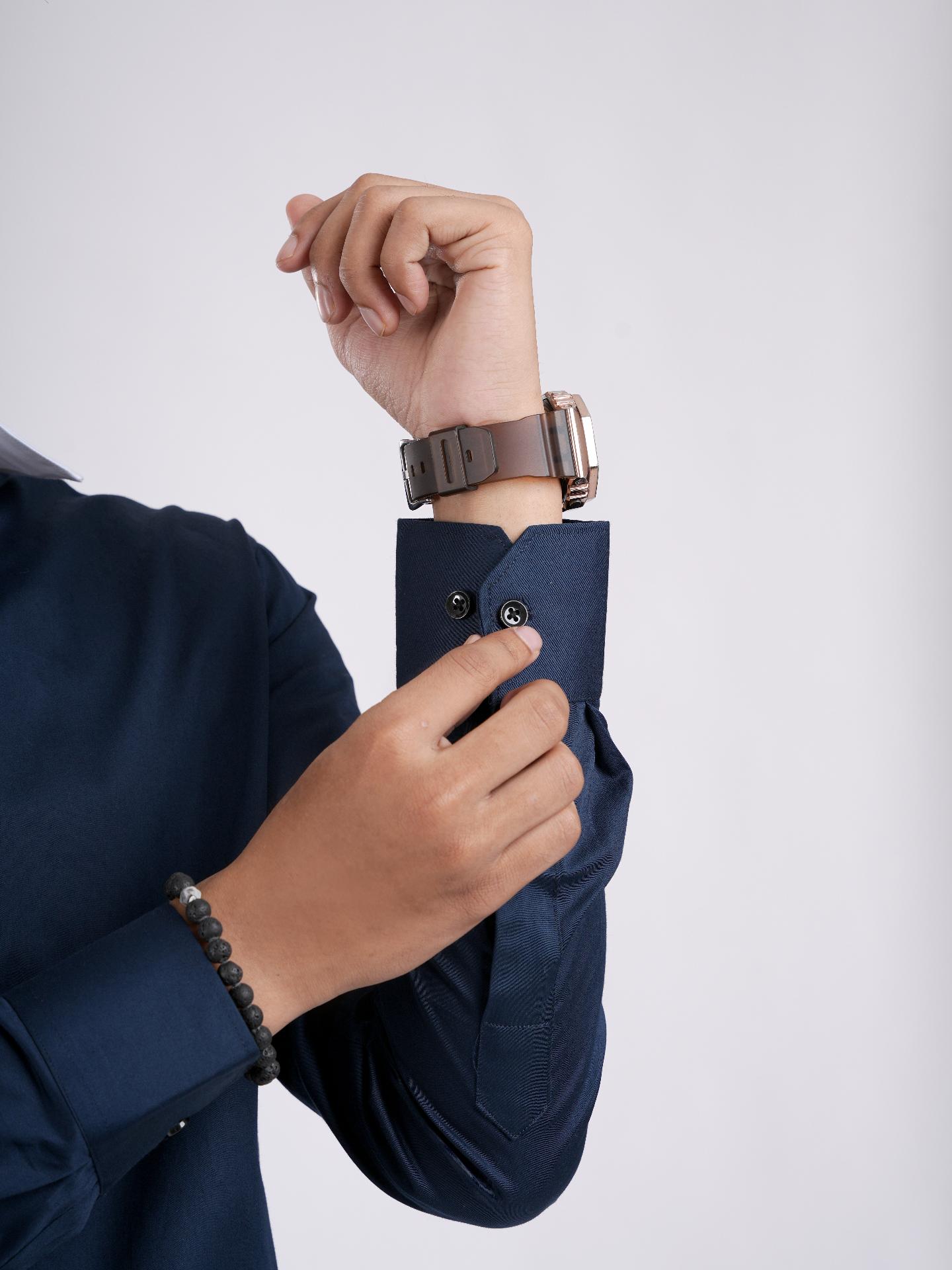 Navy Blue Contrast Collar Cotton Shirt