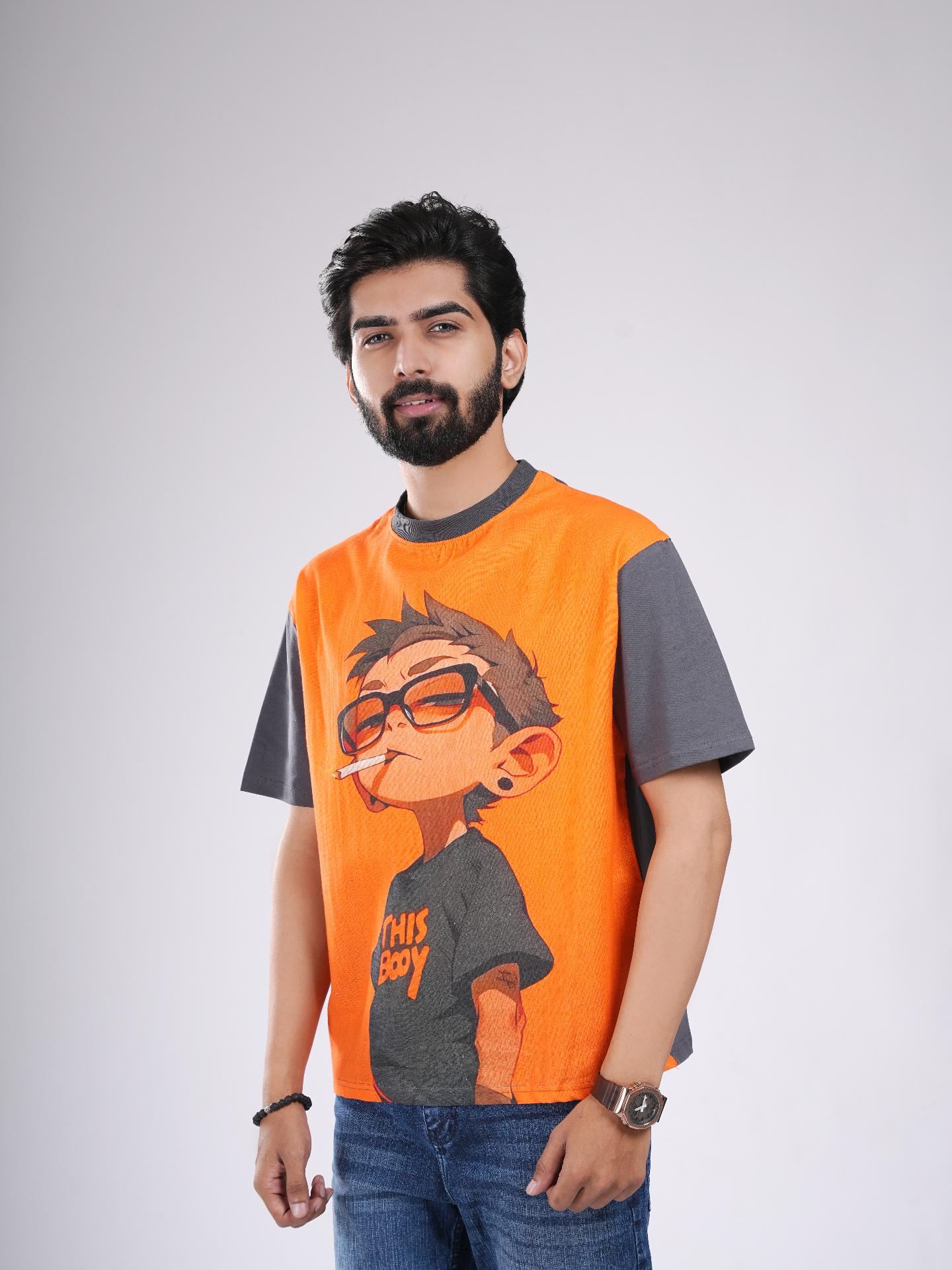 Orange & Grey Graphic Organic Cotton T-Shirt