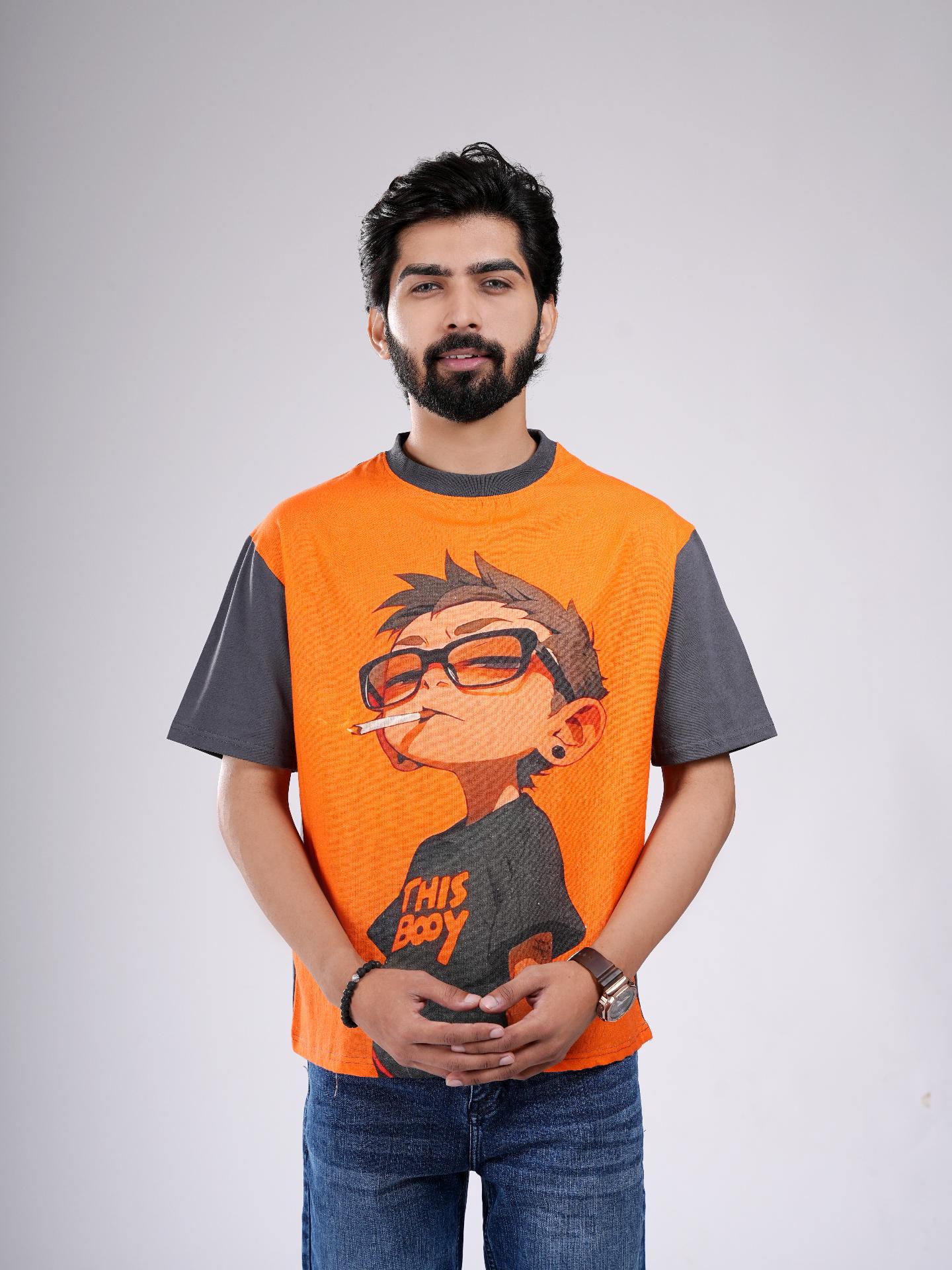 Orange & Grey Graphic Organic Cotton T-Shirt