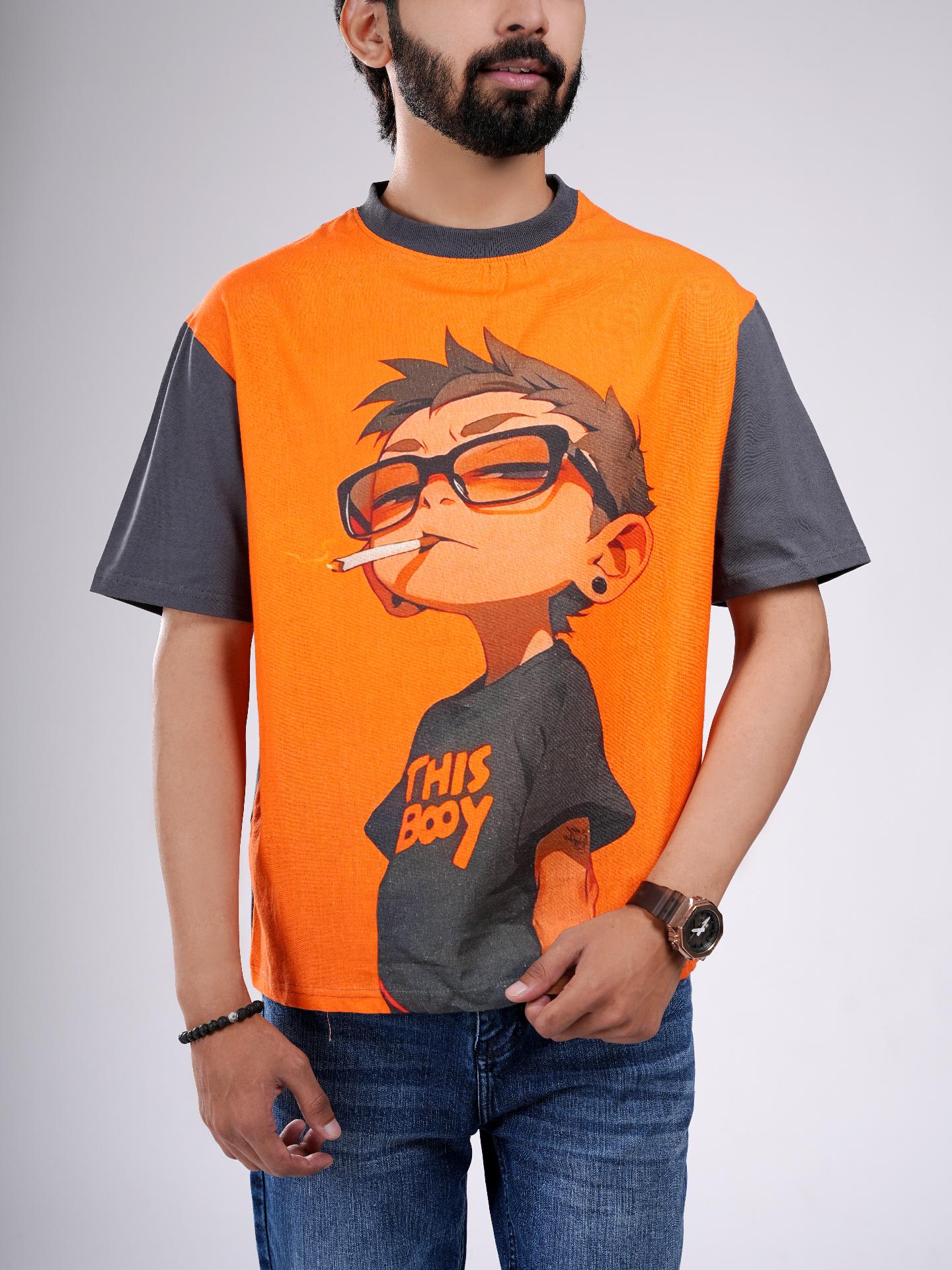 Orange & Grey Graphic Organic Cotton T-Shirt